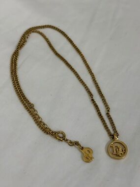 Dior Gold Circular Logo Pendant Necklace